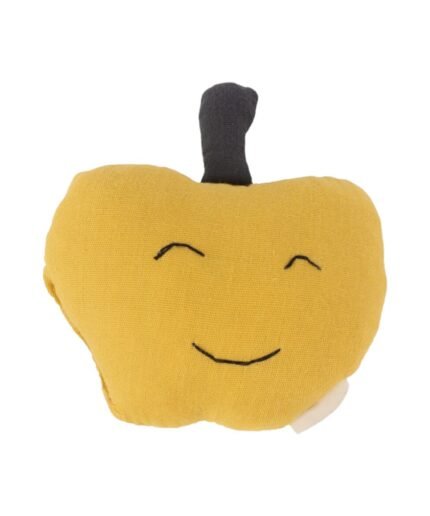 organic-manufacture- Organic Muslin Embroidered Apple Cloth Toy Mustard
