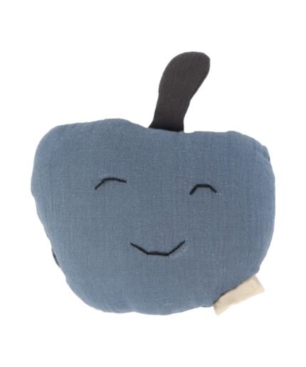 organic-manufacture- Organic Muslin Embroidered Apple Cloth Toy Indigo