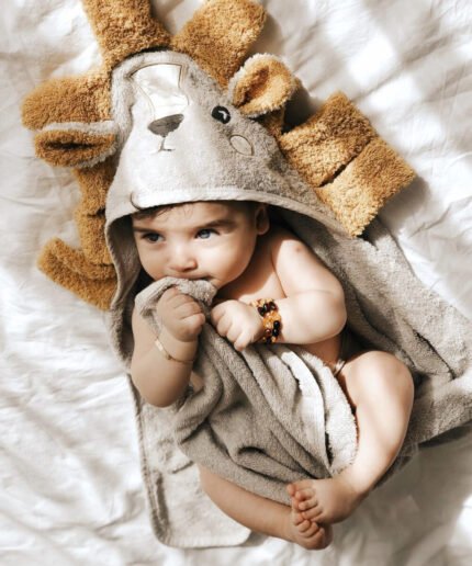 organic-manufacture- Organic Lion Baby Towel Gray