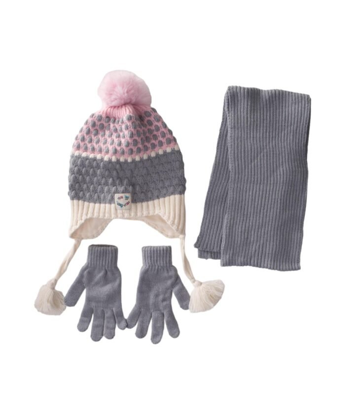 organic-manufacture- Scarf Beanie Gloves 3 Piece Set 4-8 yrs Gray