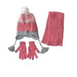 Scarf Beanie Gloves 3 Piece Set 4-8 yrs Pomegranate flower