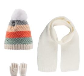 organic-manufacture- Scarf Beanie Gloves 3 Piece Set 4-8 yrs Cream