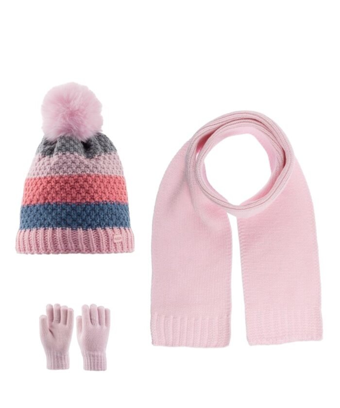 organic-manufacture- Scarf Beanie Gloves 3 Piece Set 4-8 yrs Powder