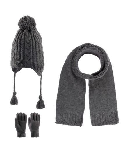 organic-manufacture- Scarf Beanie Gloves 3 Piece Set 4-8 yrs Gray