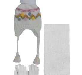 organic-manufacture- Scarf Beanie Gloves 3 Piece Set 1-4 yrs Ecru