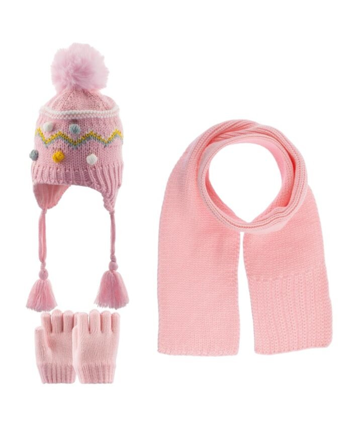 organic-manufacture- Scarf Beanie Gloves 3 Piece Set 1-4 yrs Powder