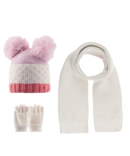 organic-manufacture- Scarf Beanie Gloves 3 Piece Set 1-4 yrs Ecru