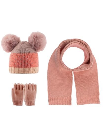 organic-manufacture- Scarf Beanie Gloves 3 Piece Set 1-4 yrs Ecru