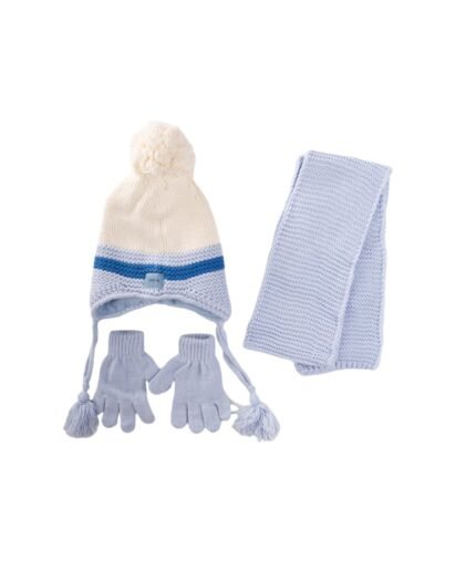 organic-manufacture- Scarf Beanie Gloves 3 Piece Set 1-4 yrs Blue