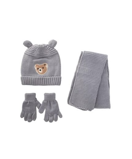 organic-manufacture- Scarf Beanie Gloves 3 Piece Set 1-4 yrs Gray