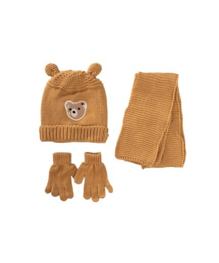 organic-manufacture- Scarf Beanie Gloves 3 Piece Set 1-4 yrs Camel