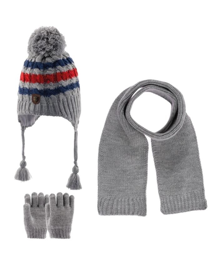 organic-manufacture- Scarf Beanie Gloves 3 Piece Set 1-4 yrs Gray