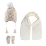 Scarf Beanie Gloves 3 Piece Set 4-8 yrs Ecru