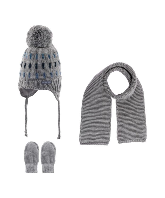 organic-manufacture- Scarf Beanie Gloves 3 Piece Set 0-18 m Gray