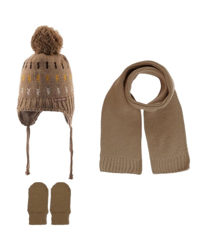 organic-manufacture- Scarf Beanie Gloves 3 Piece Set 0-18 m Camel