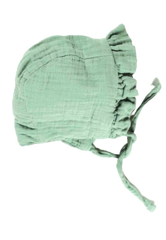 organic-manufacture- Organic Tied Ruffle Muslin Baby Hat 0-2 yrs Mint