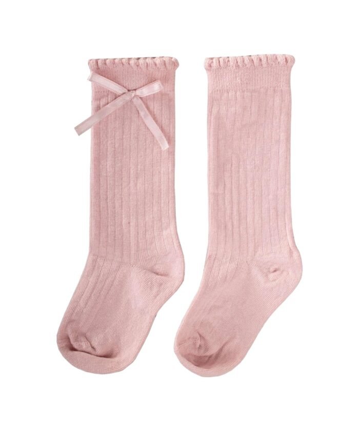 organic-manufacture- Natural Cotton Knee Length Girls Socks 2-9 Years Powder