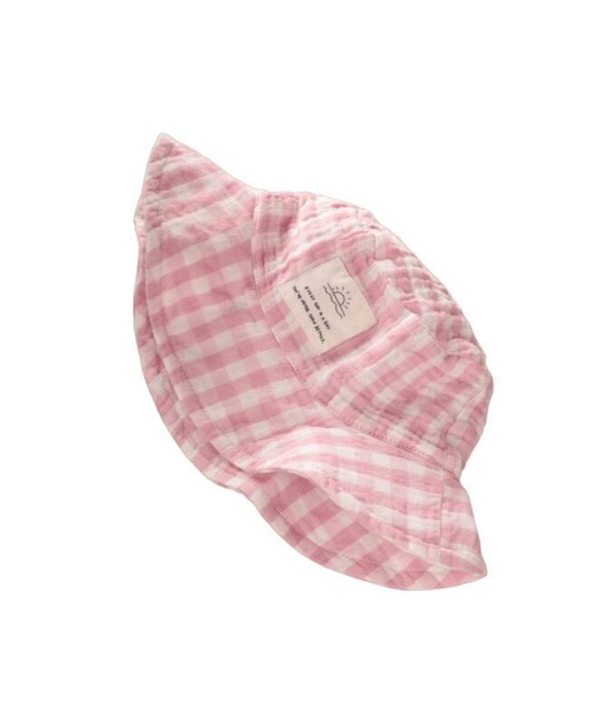 organic-manufacture- Natural Muslin Fedora Hat 2-8 Years Pink Plaid