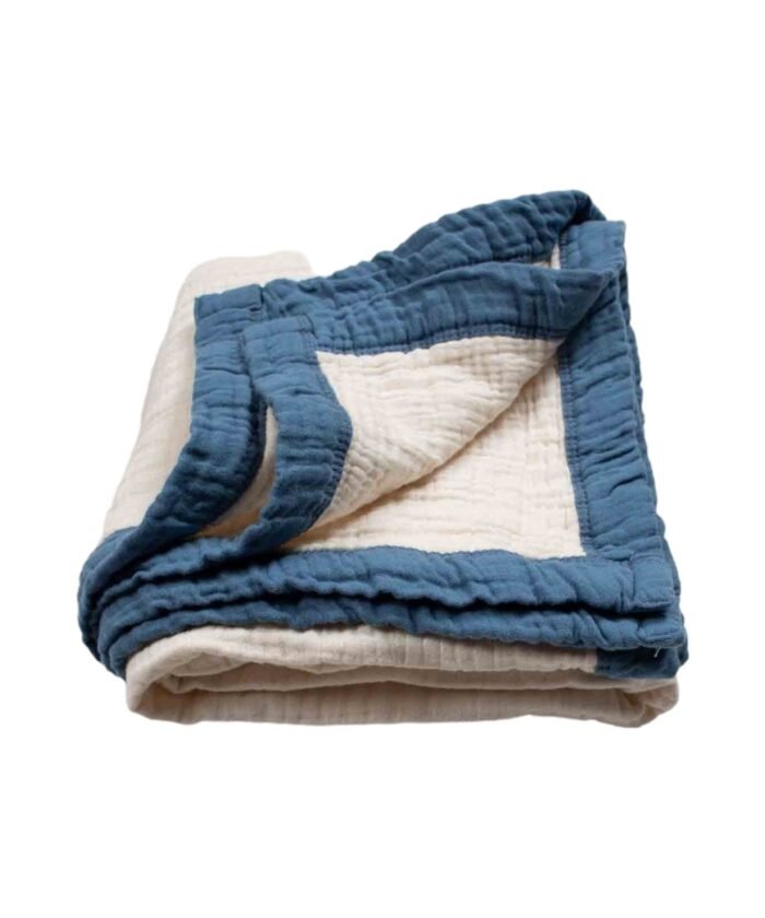 organic-manufacture- Organic Muslin Thick Piping Four Layer Raw Blanket Indigo