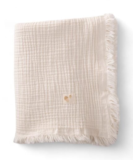 organic-manufacture- Natural Four Layer Muslin Tasseled Blanket