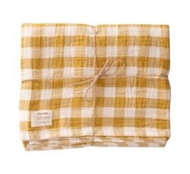 organic-manufacture- Natural Plaid Muslin Blanket Mustard