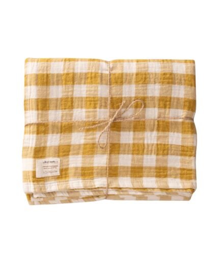 organic-manufacture- Natural Plaid Muslin Blanket Khaki Green