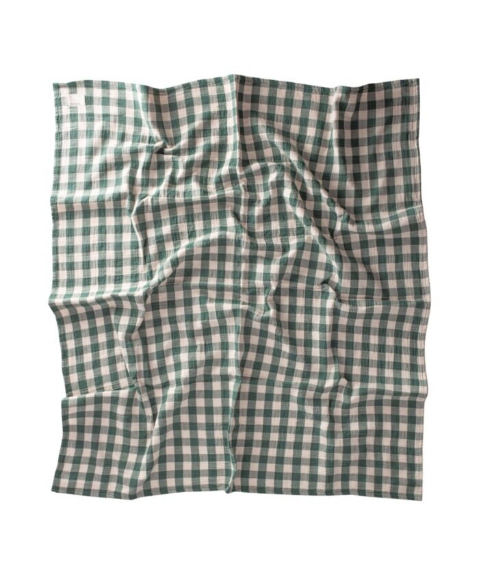 organic-manufacture- Natural Plaid Muslin Blanket Khaki Green