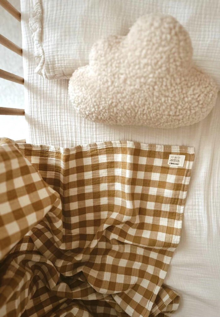 organic-manufacture- Natural Plaid Muslin Blanket Mustard