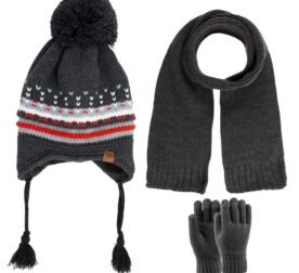 organic-manufacture- Scarf Beret Gloves 3 Piece Set 4-8 yrs Anthracite