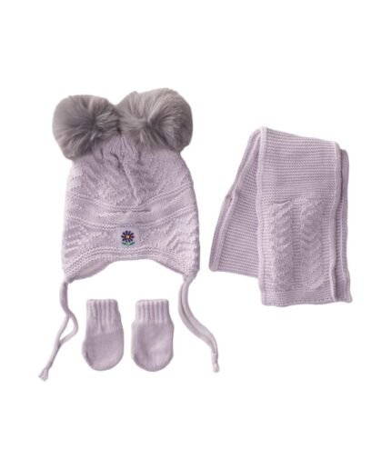 organic-manufacture- Triple Hat and Scarf Booties Set 0-18 Months Lilac