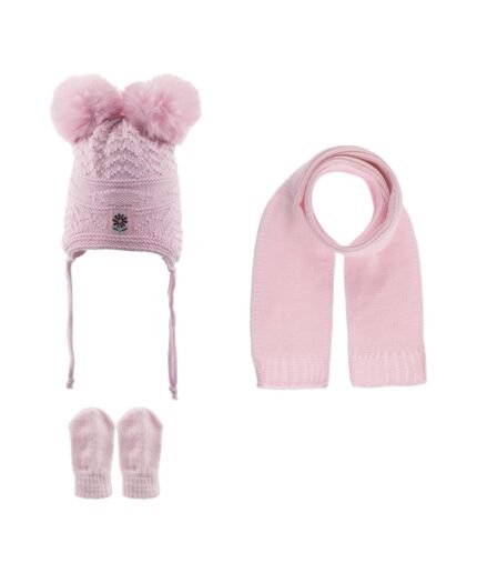 organic-manufacture- Triple Hat and Scarf Booties Set 0-18 Months Pink