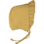 Organic Tied Ruffle Muslin Baby Hat 0-2 yrs Mustard