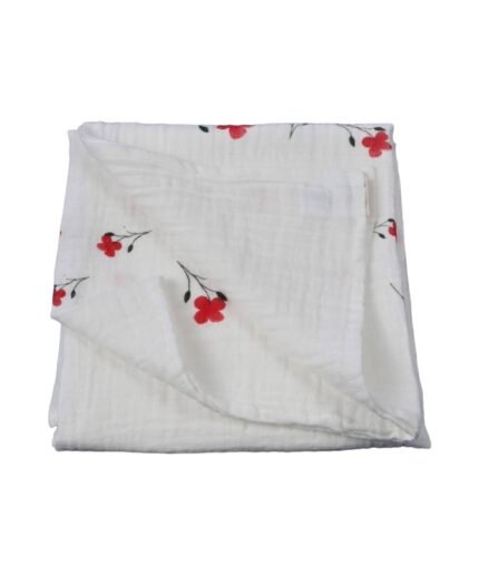 organic-manufacture- Organic Muslin Red Flower Printed Blanket