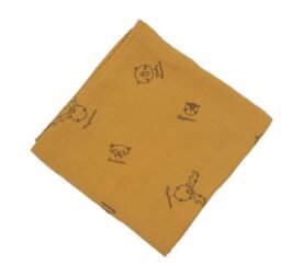 organic-manufacture- Organic Muslin Figure Printed Blanket Mustard