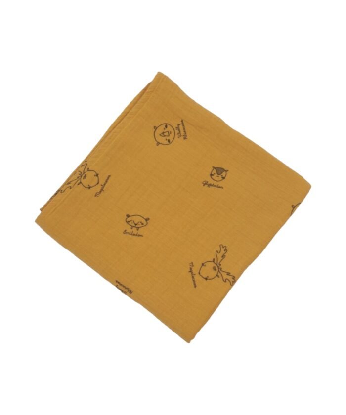 organic-manufacture- Organic Muslin Figure Printed Blanket Mustard