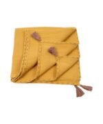 organic-manufacture- Organic Muslin Tasseled Baby Blanket Mustard