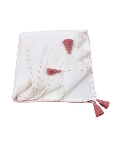 organic-manufacture- Organic Muslin Tasseled Baby Blanket Dried Rose