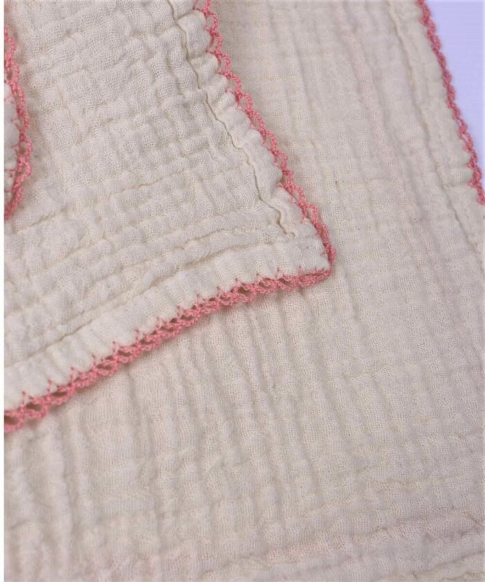 organic-manufacture- Organic Muslin Baby Mouth Cloth Pink Edge