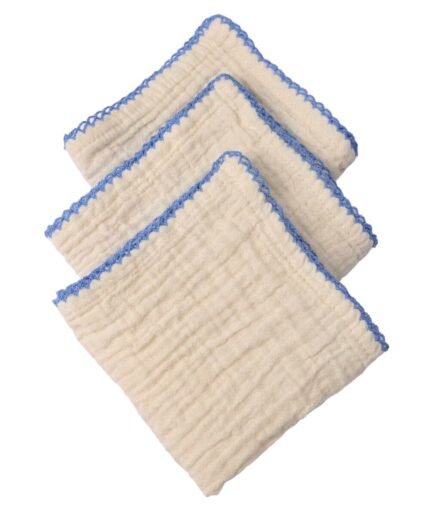 organic-manufacture- Organic Muslin Baby Mouth Cloth Blue Edge