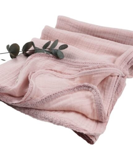 organic-manufacture- Organic Muslin Blanket with Lace Pink