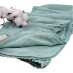 Organic Muslin Blanket with Lace Mint
