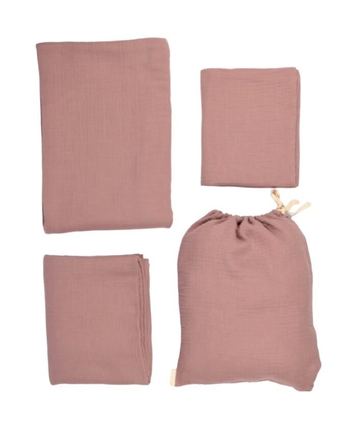 organic-manufacture- Organic Muslin Baby Bedding Set Dried Rose