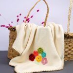 Natural Cotton Baby Blanket with Rose