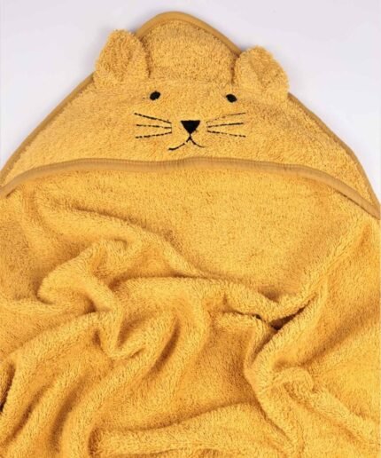 organic-manufacture- Organic Cat Baby Towel Mustard