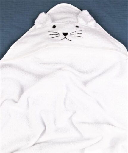 organic-manufacture- Organic Cat Baby Towel Ecru