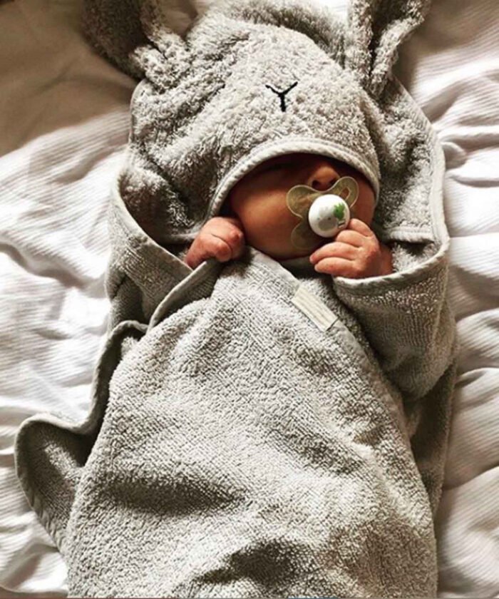 organic-manufacture- Organic Rabbit Baby Towel Gray