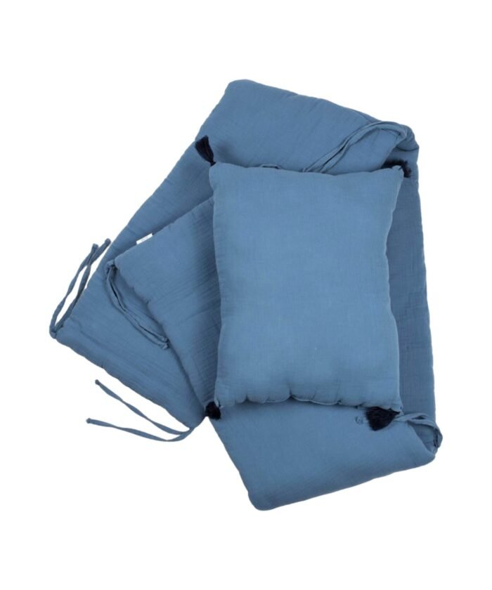 organic-manufacture- Organic Muslin Baby Bed Protector Indigo