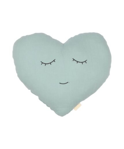 organic-manufacture- Organic Muslin Embroidered Heart Pillow Mint