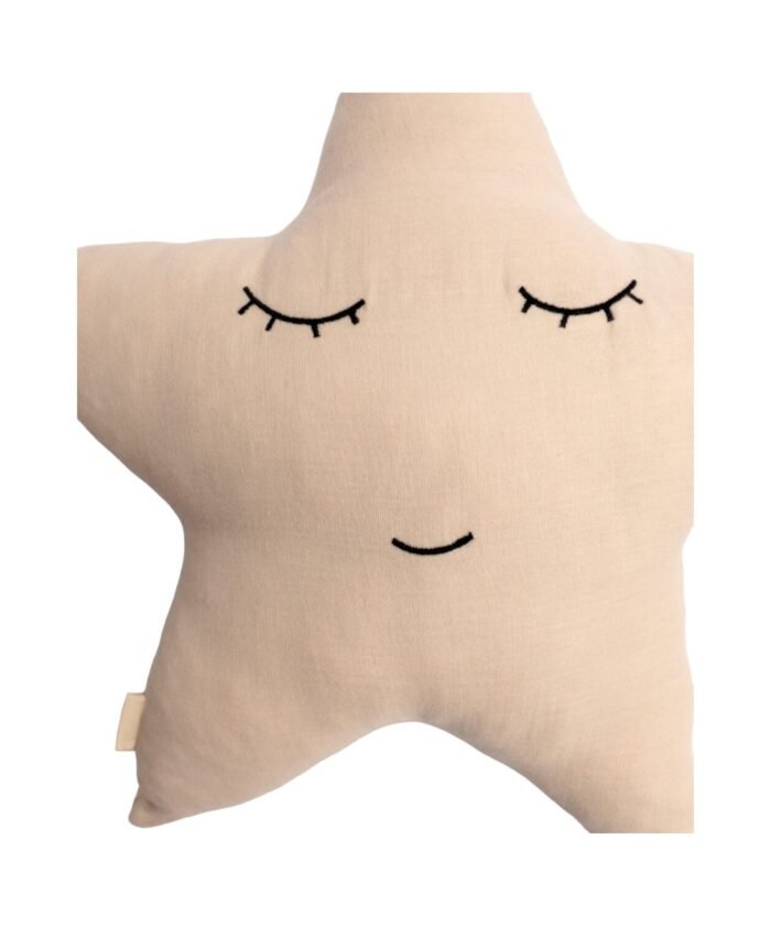 organic-manufacture- Organic Muslin Embroidered Star Pillow Beige