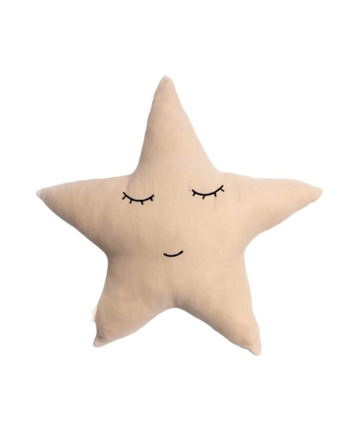 organic-manufacture- Organic Muslin Embroidered Star Pillow Beige